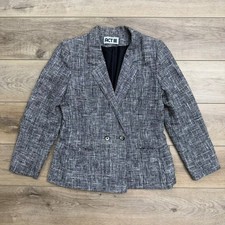Vintage Houndstooth Plaid Tweed Blazer Women's Gray Career Jacket Union READ