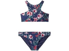 Roxy L104408 Girls Crown Blue Flower Surf The Desert Crop Top Swim Set Size 7