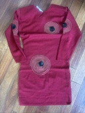 Amelia Austin Vintage red long-sleeve knit dress gold spiral black sequin Size S
