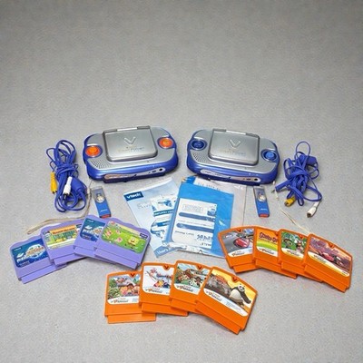 VTech V.Smile Cyber Pocket Lot 2 Systems 12 Games VLink Cables Tested Working