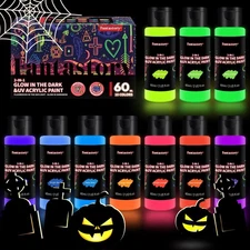 Fluorescent Glow in the Dark Paint,60ml /2oz,Neon Colors Glow Acrylic Paints;...
