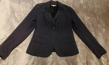 Gap Academy Women Blazer Navy Blue Pinstriped Size 4 Preppy Lined Jacket