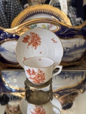 Herend Porcelain Apponyi Chinese Bouquet Raspberry Tea Cup Saucer Plate