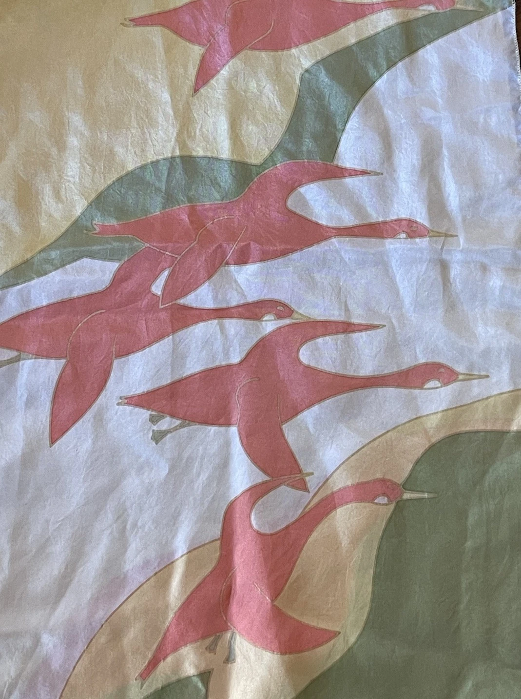 VINTAGE AUGUSTIN Hand Painted Silk Scarf Canadian Native Art Inuit Style Bird