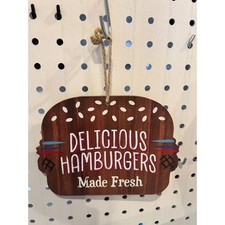 Delicious Hamburgers Made Fresh Wood Sign Wall Decor Restaurant Diner Food