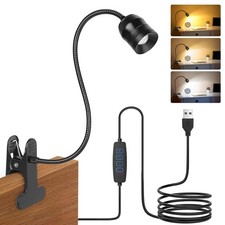 Clip On Light Dimmable Reading Lamp 3 Color Modes 10 Brightness 360 Neck
