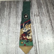 Vintage '93 Looney Tunes Bugs Bunny Yosemite Sam Tasmanian Devil Pool Silk Tie