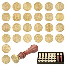 Alphabet Wax Seal Stamp Kit, 26 Letters A-Z Sealing Wax Stamp with 2pcs Woode...