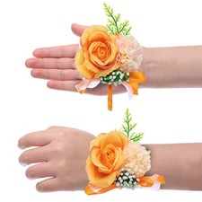 Rose Flower Wrist Corsage and Boutonnieres Set for Wedding Prom, Orange