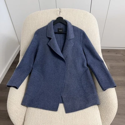 Theory Women's Blue Wool/Cashmere Overcoat Pockets Size M