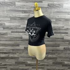 Miken Flow Black Graphic Crop Top S Lotus Geometric Boho Yoga 100% Cotton