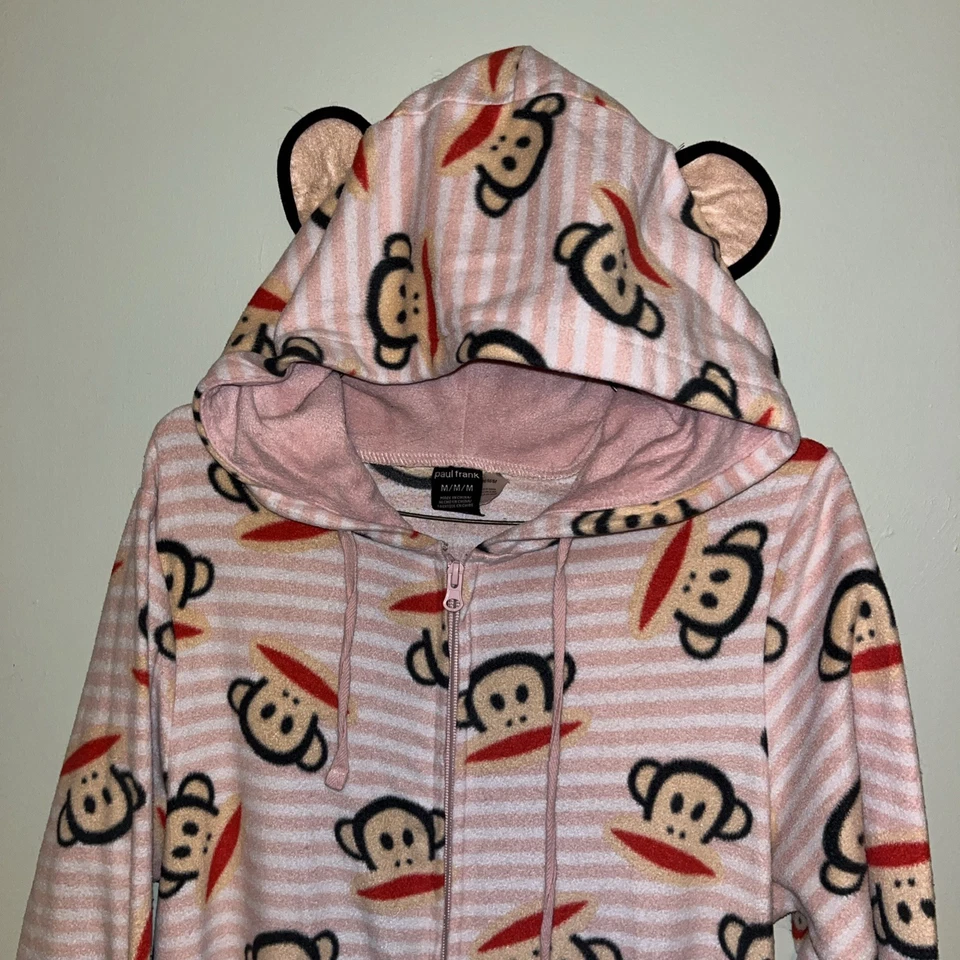 Mono Pijama Vintage Y2K Paul Frank Una Pieza Cremallera Con Capucha Footie Rosa Julio M Foto 3 de 4