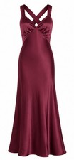 Birdy Grey Veronica Dress Cabernet Matte Satin Maxi Bridesmaid Gown L NWT