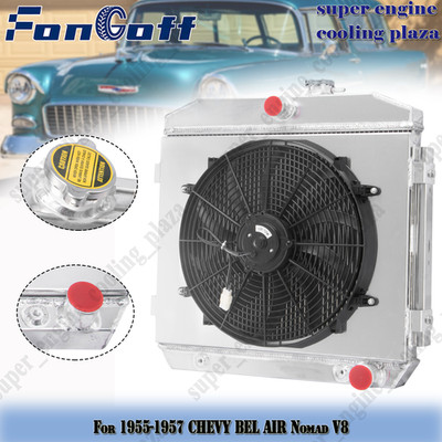 3-Row Aluminum Radiator Shroud Fan For 1955 1956 1957 CHEVY BEL AIR Nomad V8