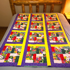 Handmade Floral Patchwork Quilt Blanket Throw 47 x 63 Farmhouse Multicolor USA