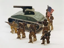 Vintage WW2 Built Rite Cardboard Toy Soldiers w Tank Warren Paper Products USA