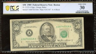 1985 Federal Reverse $50 Note Boston PCGS Very Fine 30 Thirty Dollars