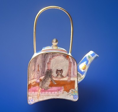 Empress Arts Enamel Hand Painted, Cat in A Mirror Miniature Teapot, From 2000
