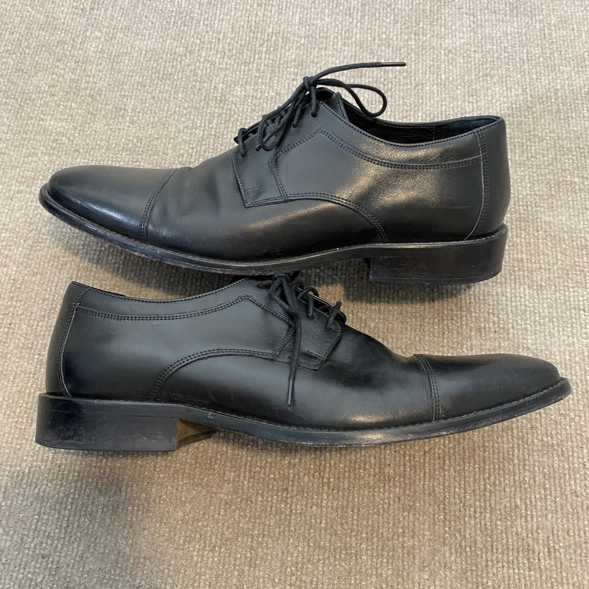 Johnston & Murphy Shoes Mens 10 Black Leather Cap Toe Derby Oxford Dress Italy Vintage Johnston Murphy Cap Toe Oxford Shoes 10 D USA Black  main image 3