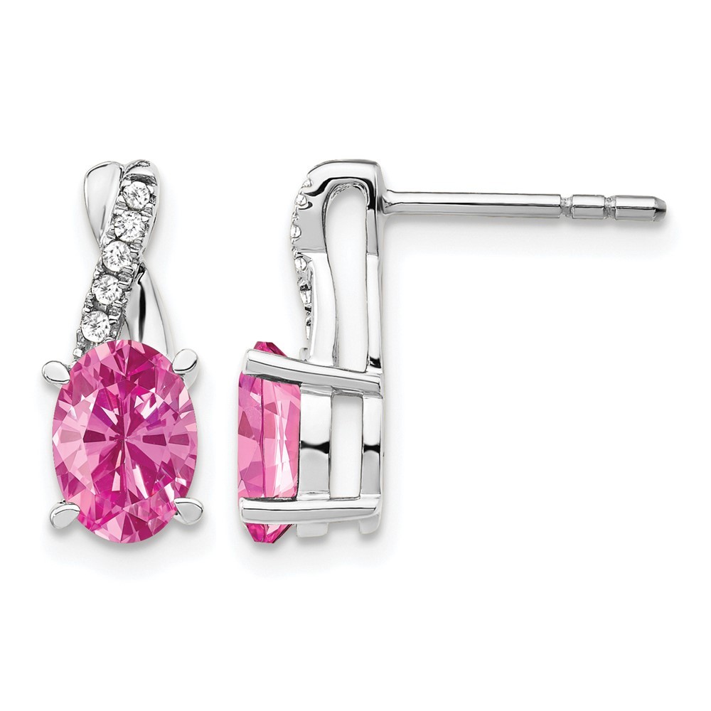 14K White Gold Oval Lab Created Pink Sapphire and Diamond Drop & Dangle Earrings