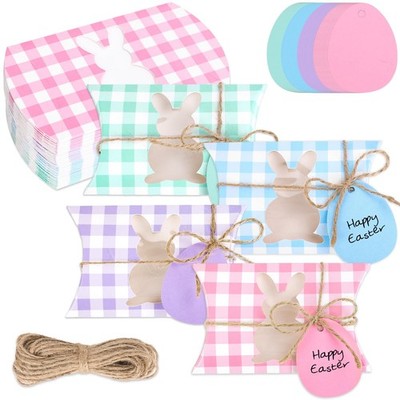 40Pcs Easter Treat Boxes with Bunny Rabbit Shape Window Spring Pastel Plaid P 