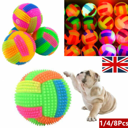 1-8Pcs Pet Dog Puppy LED Light Up Flashing Play Toys Bounce Rubber Spiky Ball UK - 第 1/21 張圖片