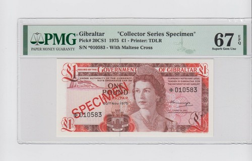 GIBRALTAR 1975 SPECIMEN SET 1, 5, 10, 20 Pounds UNC Serial 010583 PMG 66-67 EPQ! - Picture 8 of 9