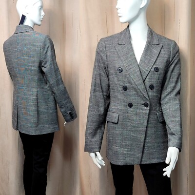M&S maßgeschneiderter karierter zweireihiger Blazer ~ Größe 16 ~ grau Mix (UVP 75  )
