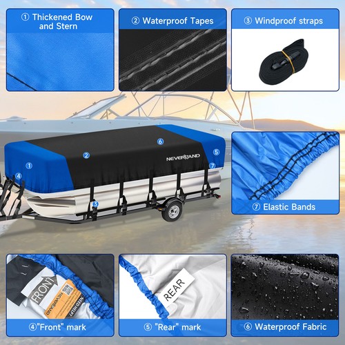 Trailerable Boat Cover Waterproof Heavy Duty 11-24ft Fits Pontoon V-Shape V-Hull - Bild 35 von 53