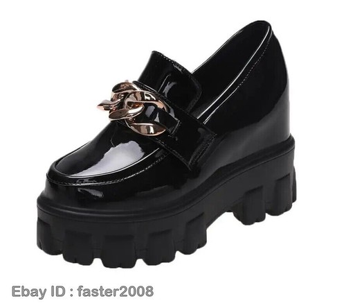 Mujeres Punk Mocasines Tacones Altos Plataforma Informal Imitación Cuero Cuña Zapatos Sin Cordones - Imagen 15 de 20
