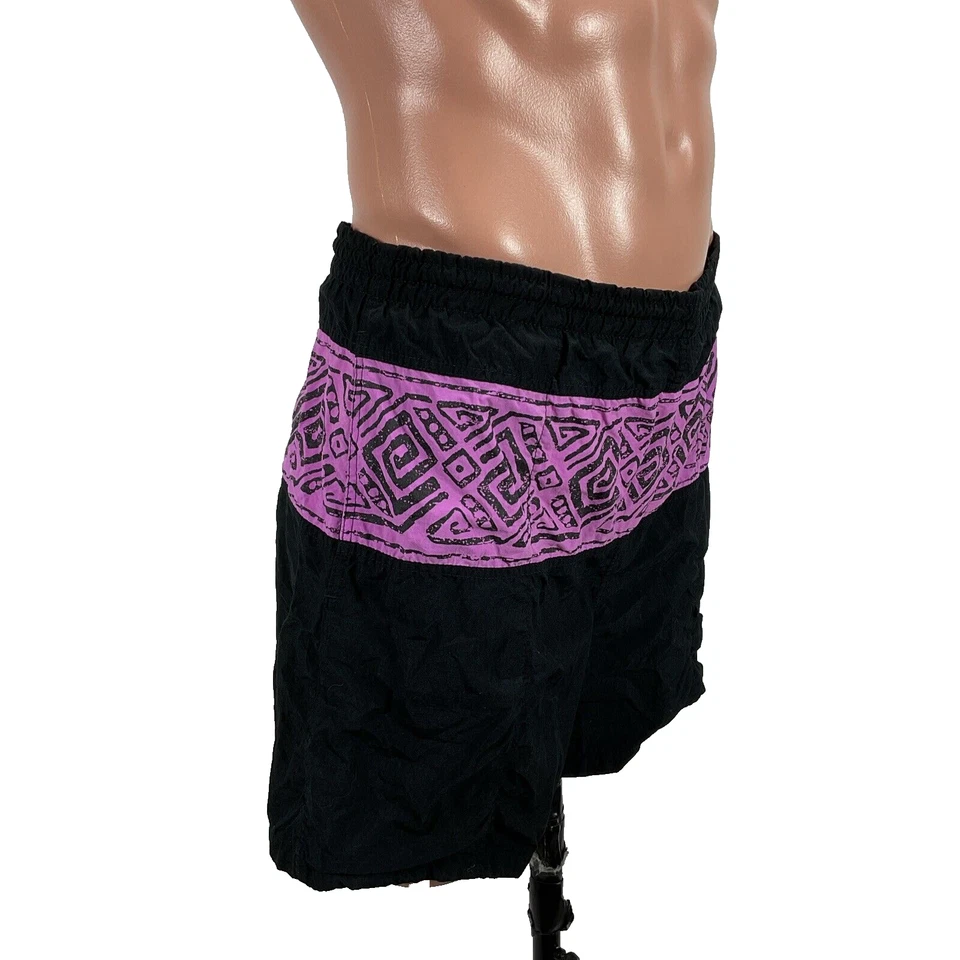 VINTAGE Pro Spirit Bañador Pantalones Cortos Para Hombre M Años 90 Retro Malla Forrado Púrpura Negro Foto 3 de 4