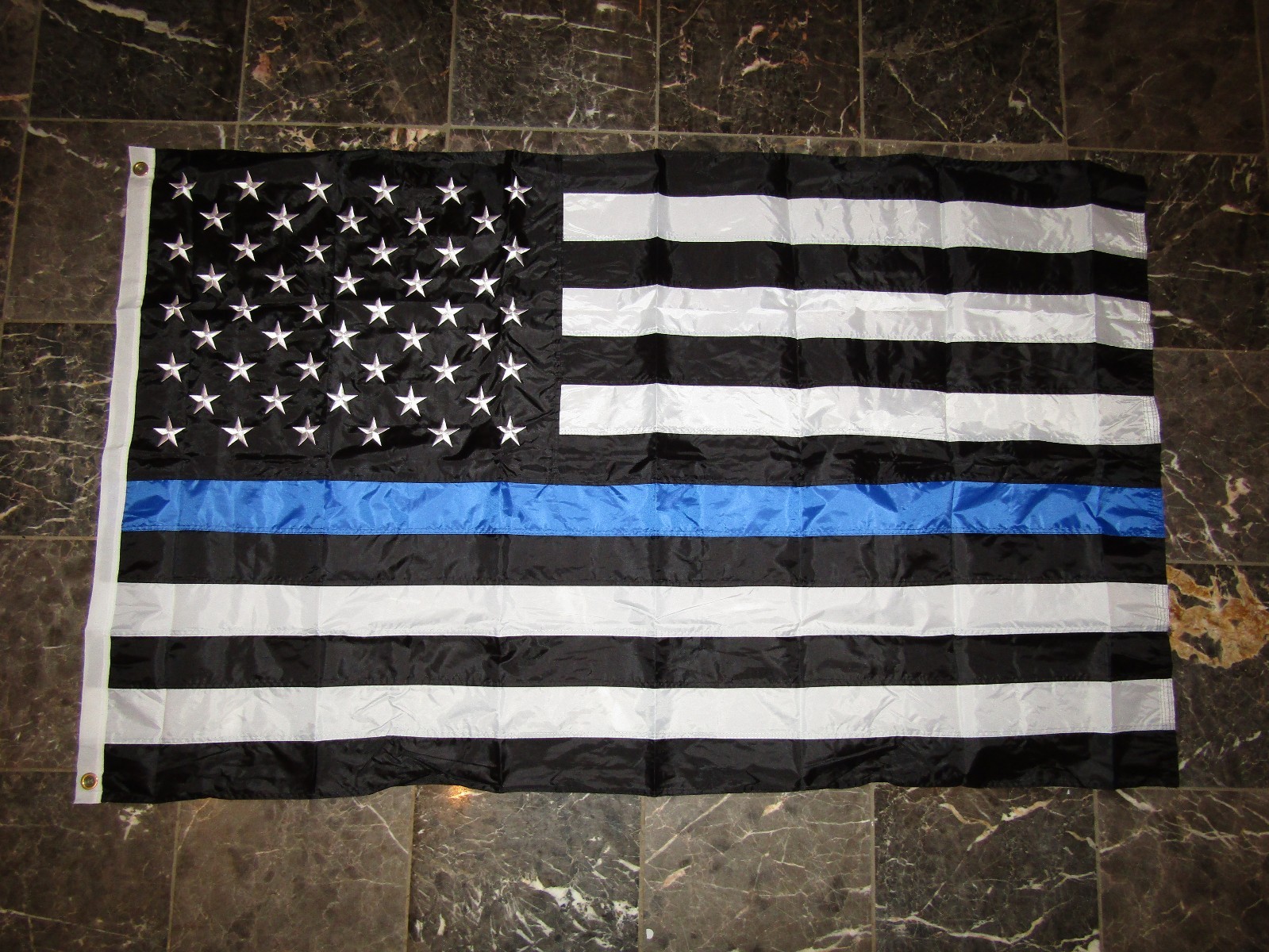 3x5 Ft Thin Blue Line Police Memorial Flag With 6ft Pole & Gold Ball Top - USA Made