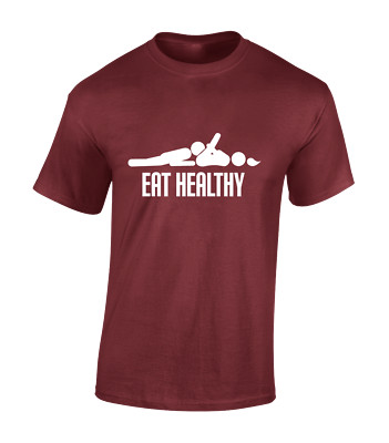 GESUND ESSEN HERREN T-SHIRT LUSTIG WITZ UNHÖFLICH CARTOON DESIGN TOP COOLES GESCHENK
