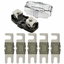 4-8 Gauge Nickel Plated Mini ANL Fuse Holder with 5 Pack 200 Amp MANL Fuse