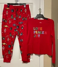 Black Santa Red Christmas 2 Pc Pajama Set Women's Medium Wondershop NWOT