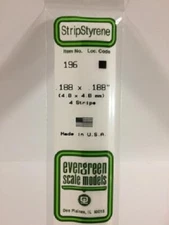 Evergreen # 196 Styrene Strip 3/16 x 3/16 pkg(4) A Scale MIB