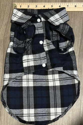 Dark Blue/White Plaid cute snap-up shirt for small dog-L - Picture 9 of 10
