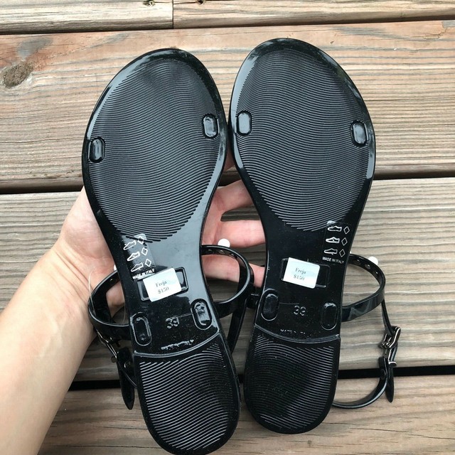 black studded jelly sandals