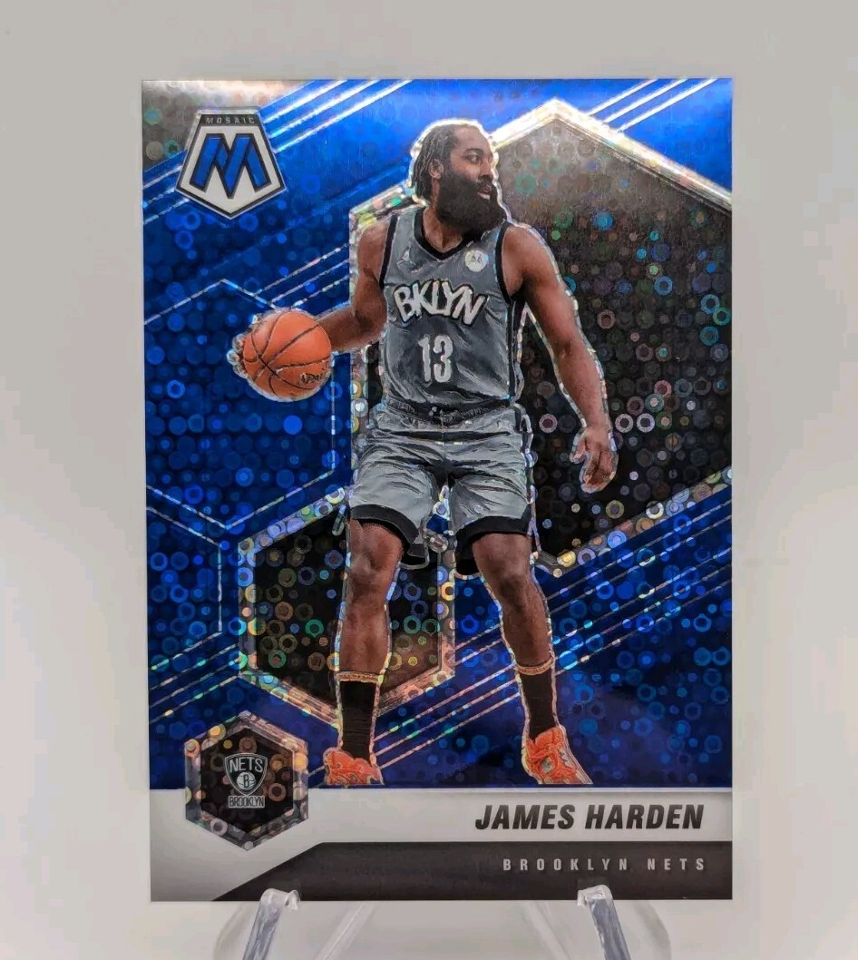 James Harden 2020-21 Panini Mosaic Fast Break 173 Blue Disco Prizm SP #d/85 Nets