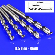 HSS Twist Drill Bit 0.5 mm - 8mm High Speed Steel Straigth Shank For Metal Wood