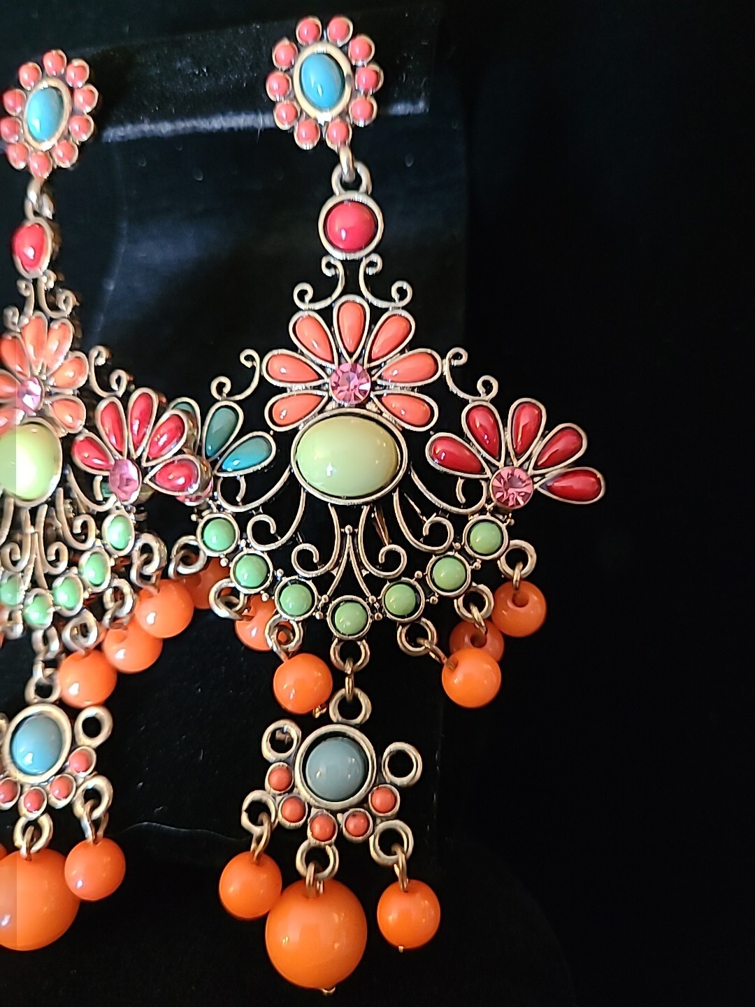 Statement Earrings Gold Dangle Multi Colored Big … - image 2