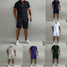 2 PCS Sets Men Summer Outfit Short Sleeve T-Shirts Shorts Sets Casual Sweatsuit