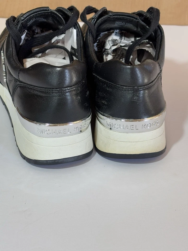 Michael Kors Womens MK black / silver Leather Casual Sneakers Size 9 - Image 2 of 4