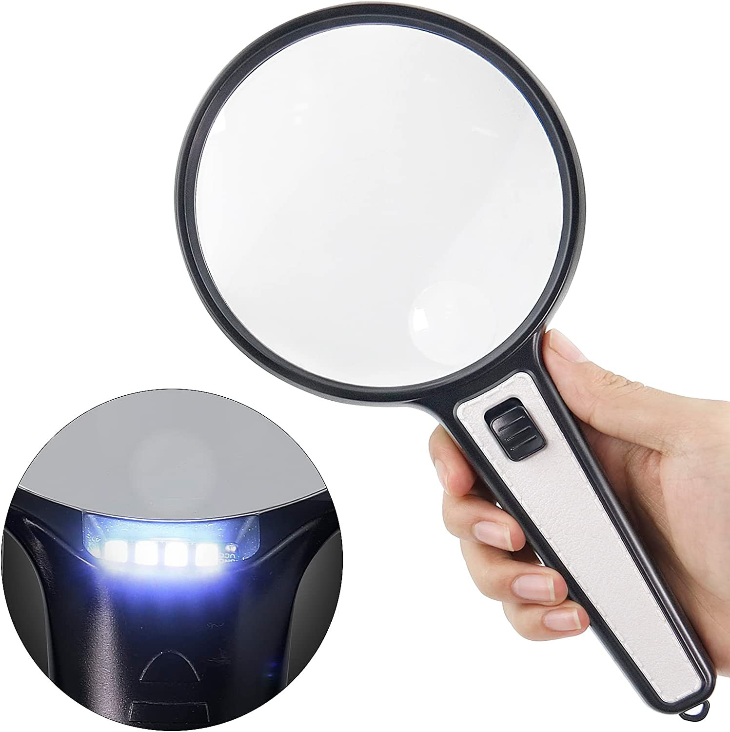 Magnifying Glass with Light, 10X 20X High Magnification, Large Handheld
