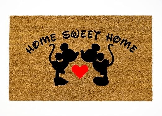 Alfombra de área de bienvenida Mickey and Minnie Mouse corazón beso divertido tapete de puerta dulce hogar