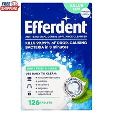 Efferdent Retainer & Denture Cleaner Tablets, Minty Fresh & Clean, 126 Count
