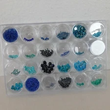 Blue Beads Spacers w/24 Compartment Storage Tray Seed Various Size Shape Shade