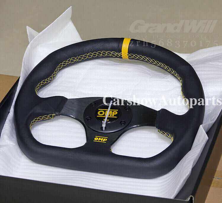 【OMP.Store】 OMP 325mm 13'' Genuine Leather D-Shape Flat Gaming Racing