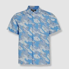 $215 A.P.C. Men's Blue Cotton Lloyd Print Short Sleeve Button-Up Shirt Size S