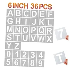  Letter Stencils and Numbers, 36 Pcs Alphabet Stencils, Reusable Plastic 6 Inch